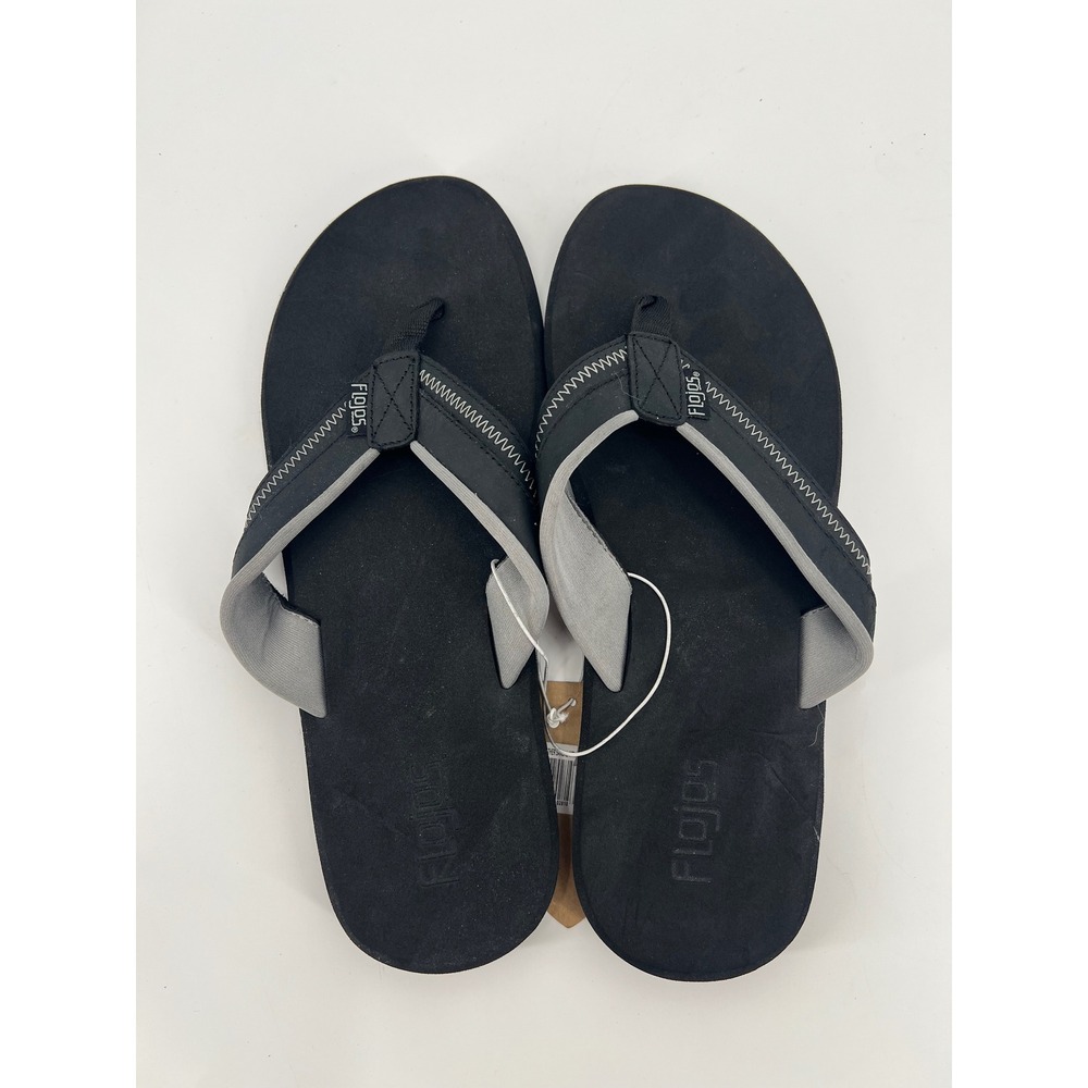 Flojos Dylan Mens Black Leather Flip Flop Sandals Size 12 Arch Support 660713